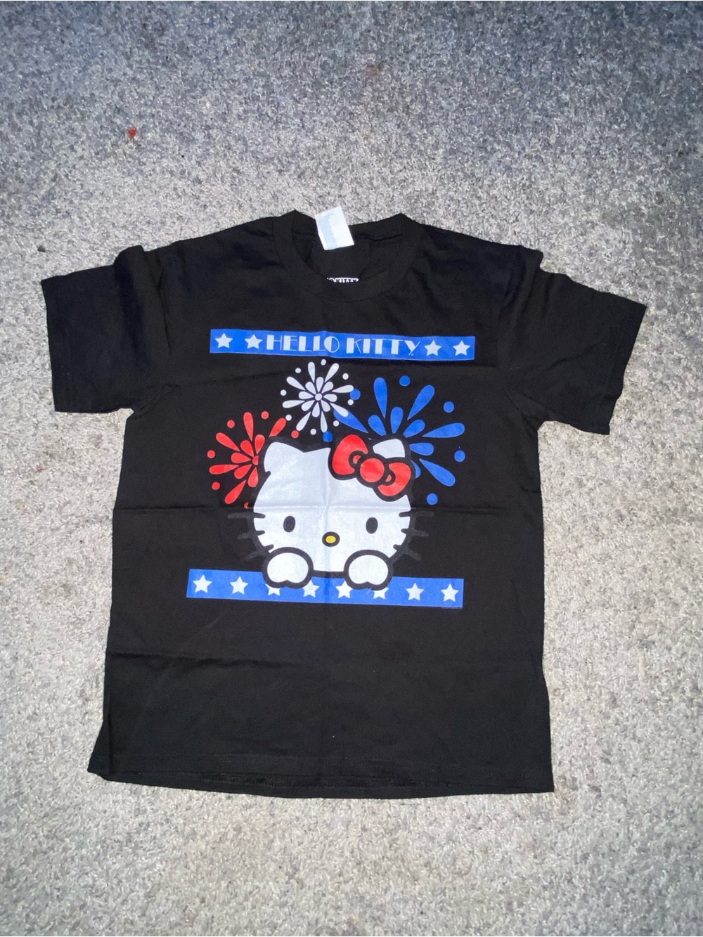 Hello Kitty Black Tee with Red, Blue & White Graphic